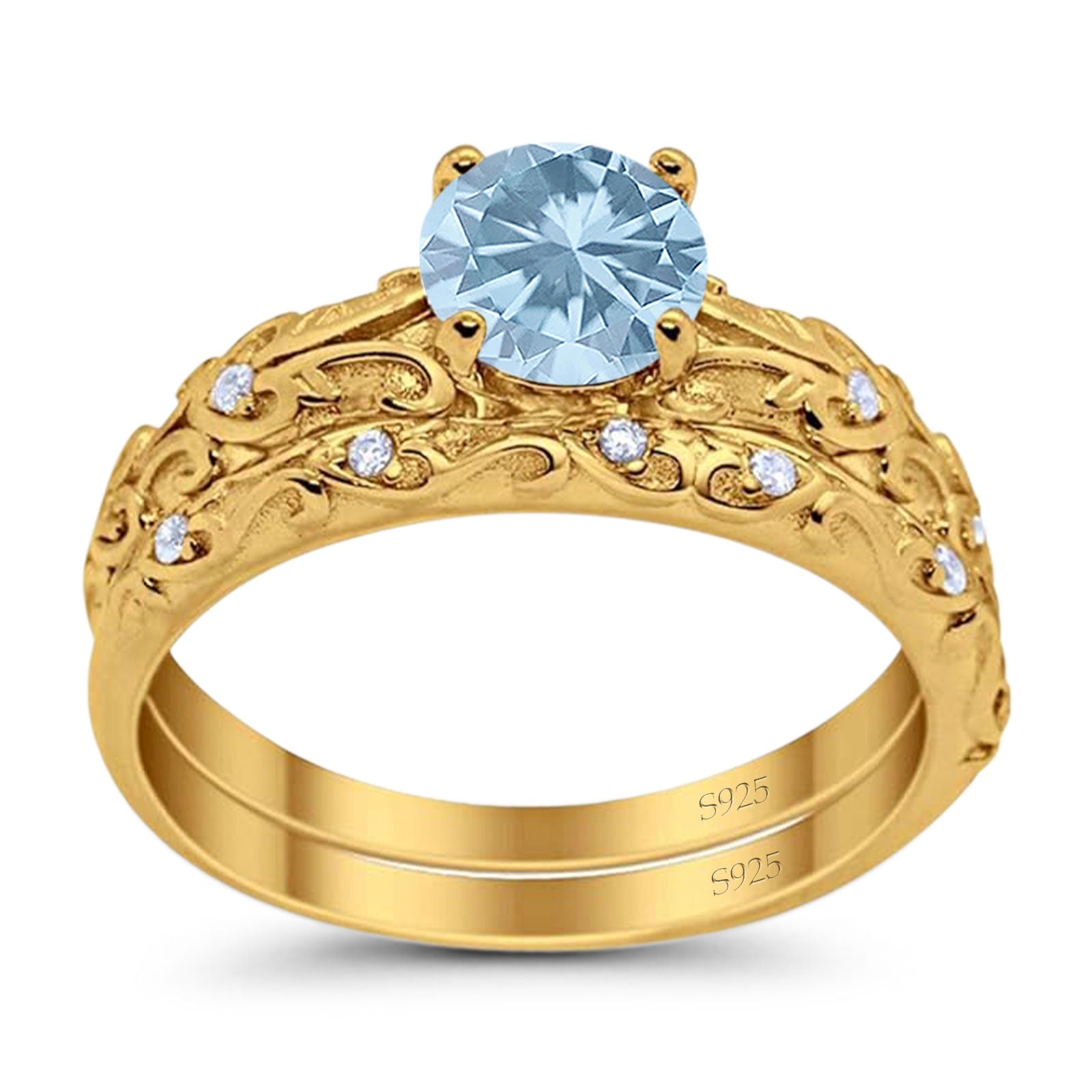 Two Piece Round Natural Stone Bridal Ring