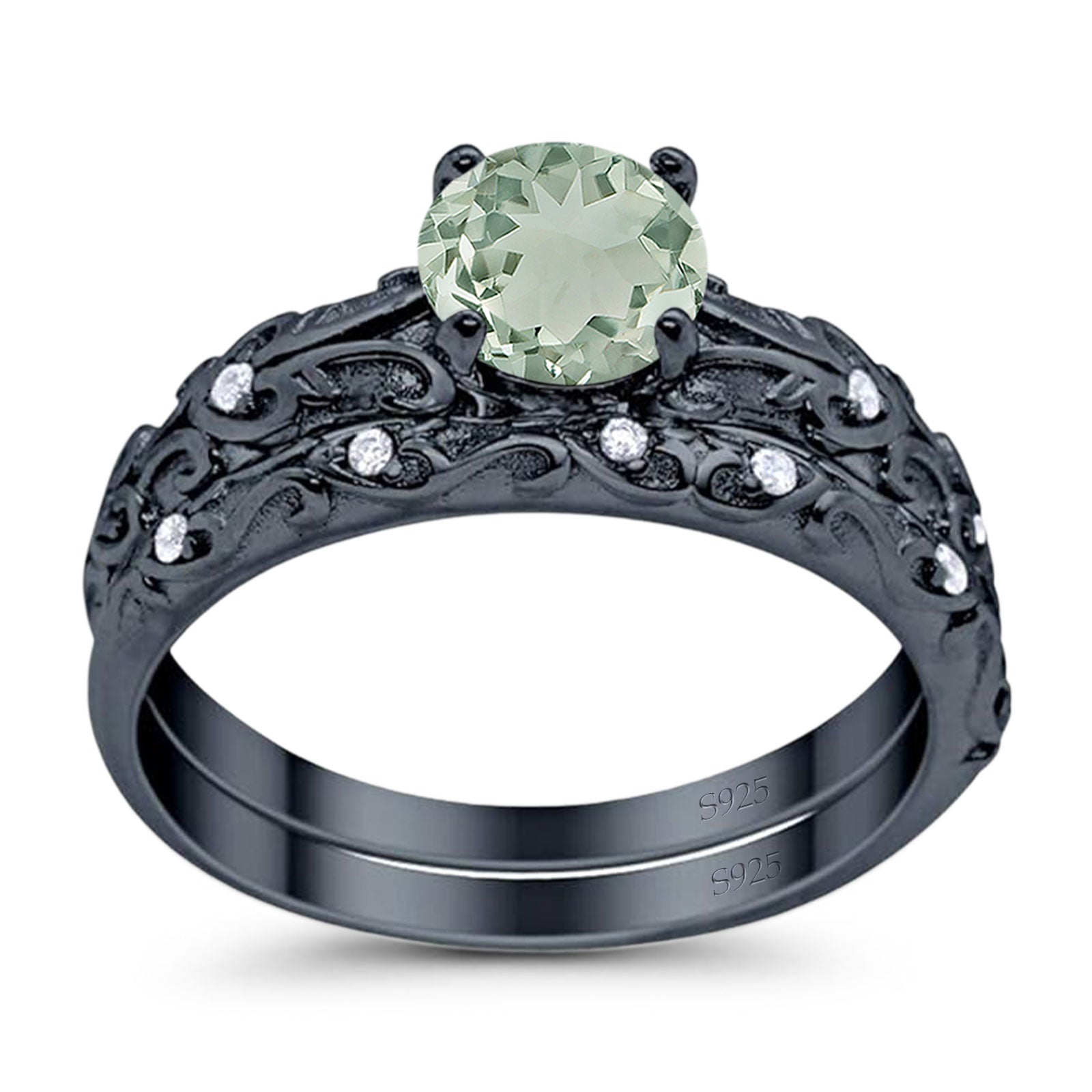 Two Piece Round Natural Stone Bridal Ring