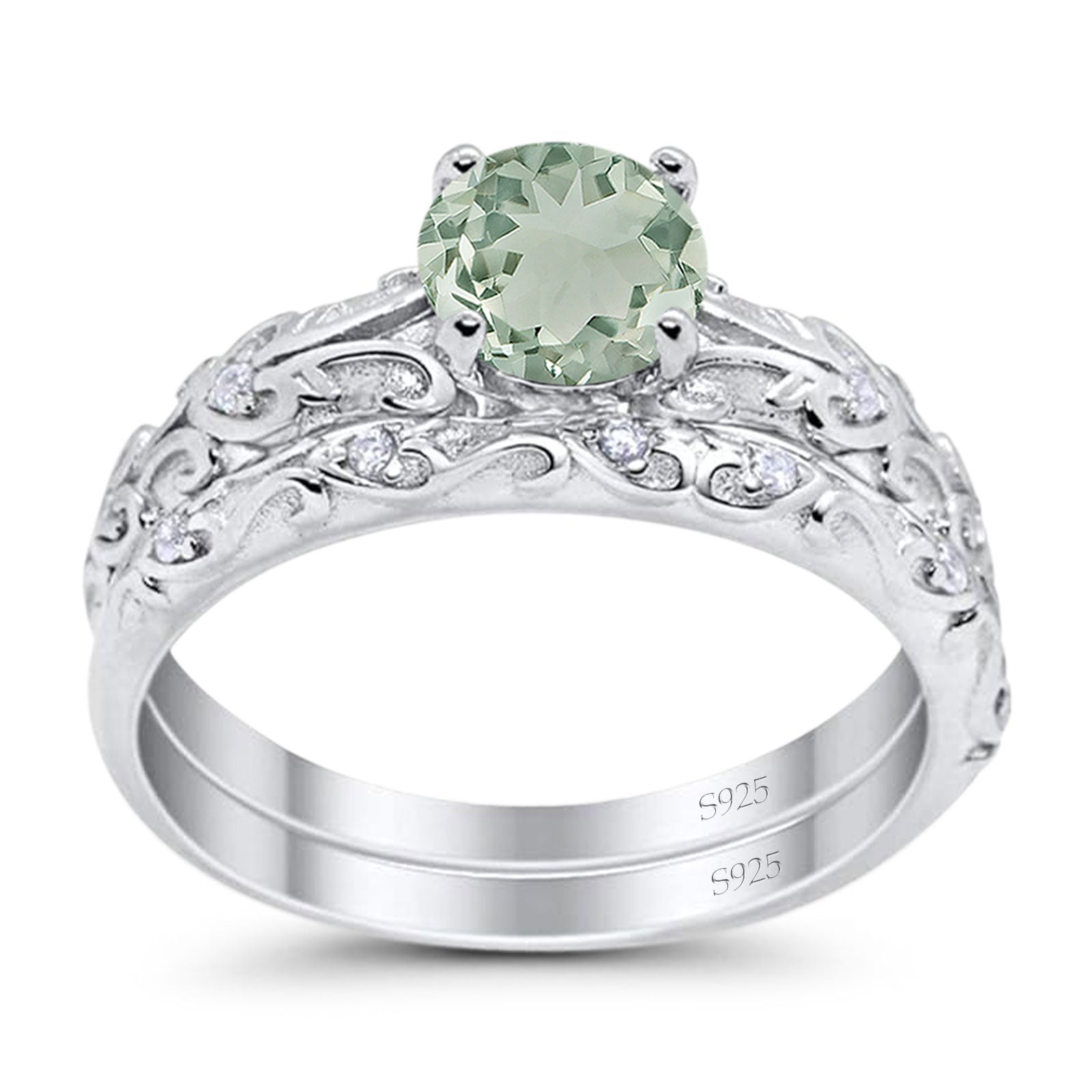 Two Piece Round Natural Stone Bridal Ring