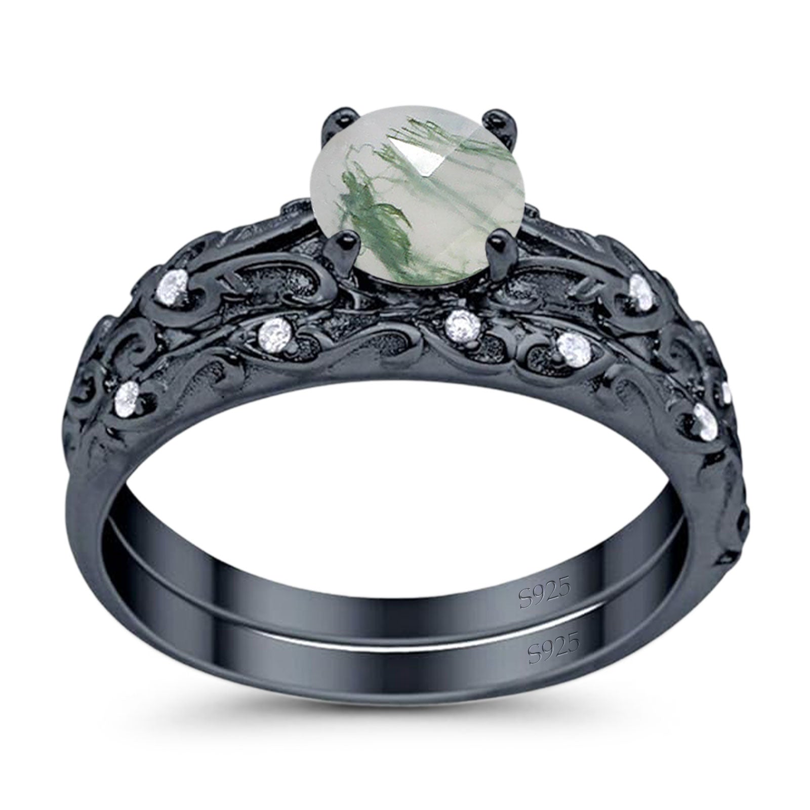 Two Piece Round Natural Stone Bridal Ring