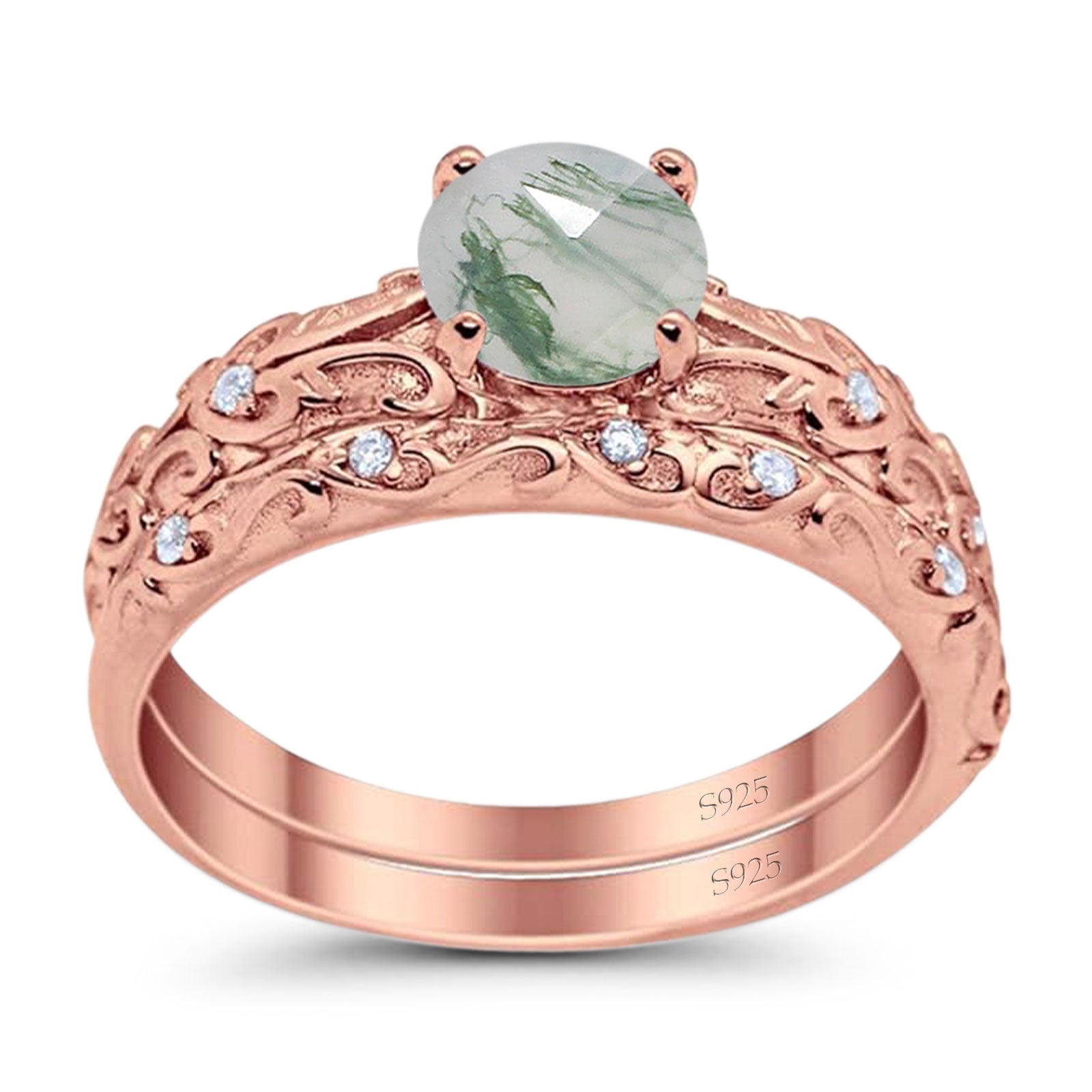 Two Piece Round Natural Stone Bridal Ring