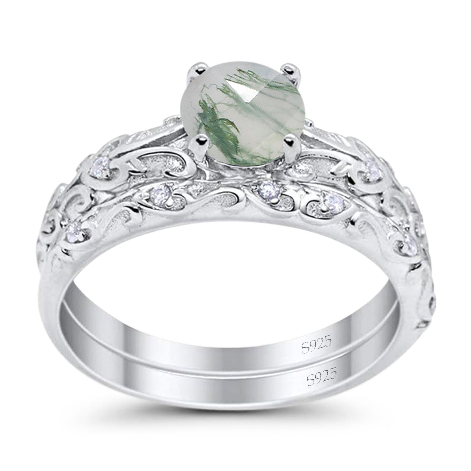 Two Piece Round Natural Stone Bridal Ring