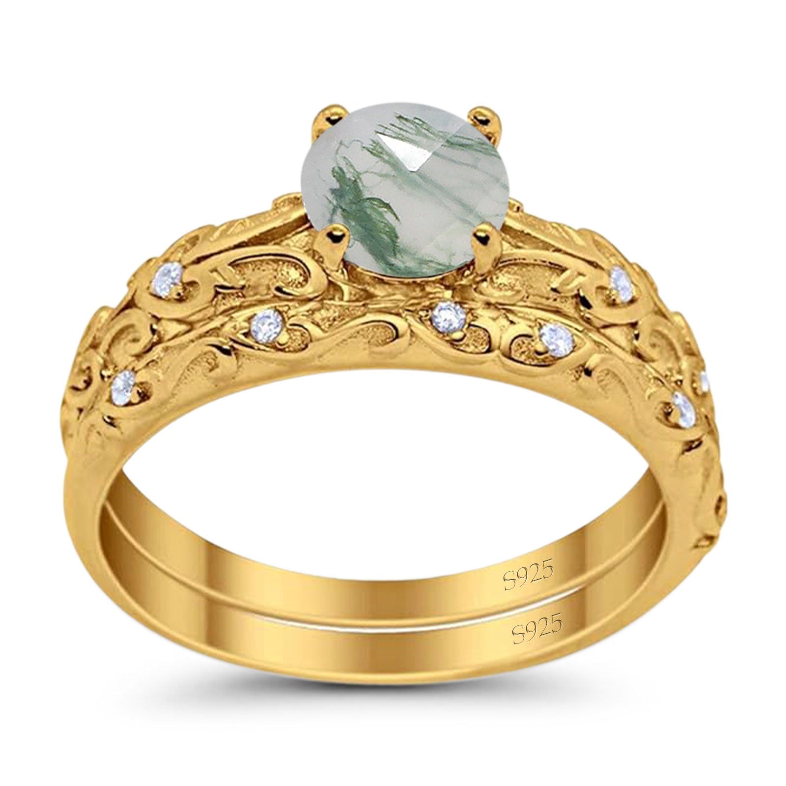 Two Piece Round Natural Stone Bridal Ring