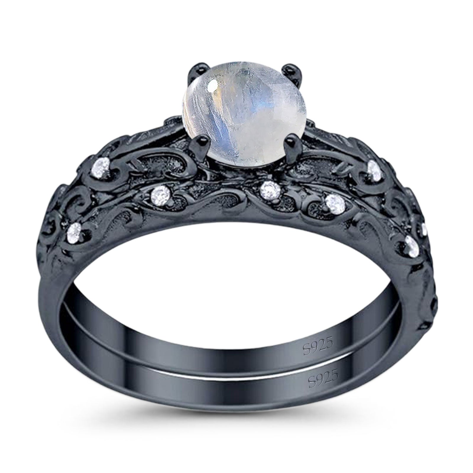 Two Piece Round Natural Stone Bridal Ring