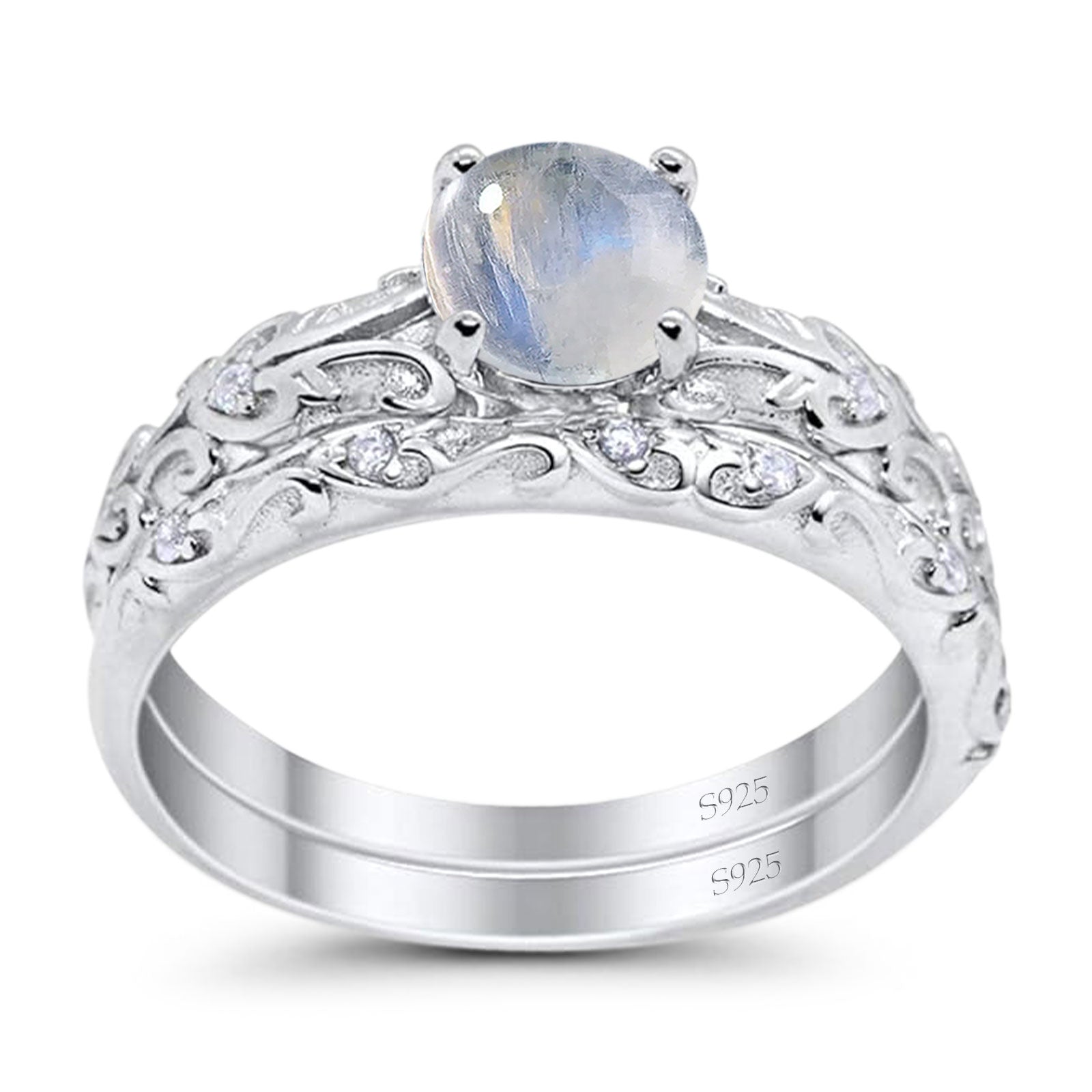Two Piece Round Natural Stone Bridal Ring