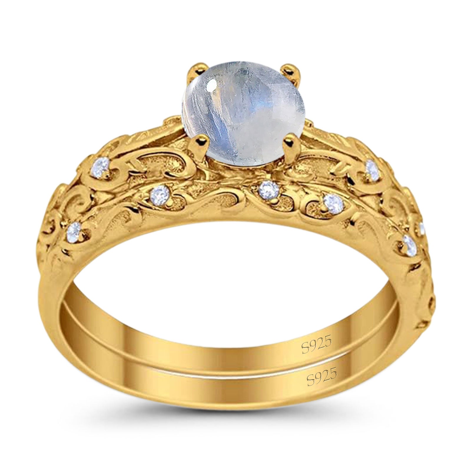 Two Piece Round Natural Stone Bridal Ring