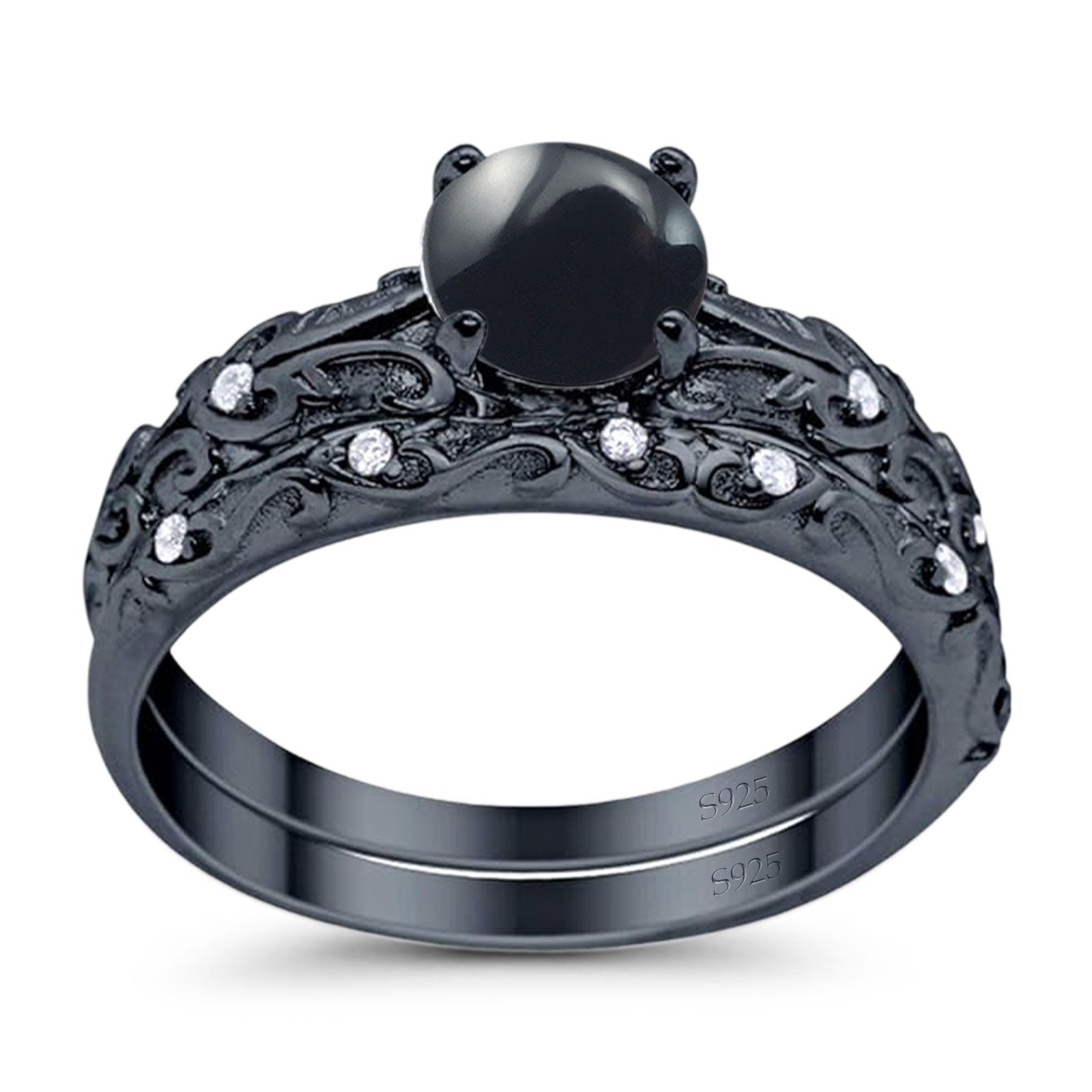 Two Piece Round Natural Stone Bridal Ring