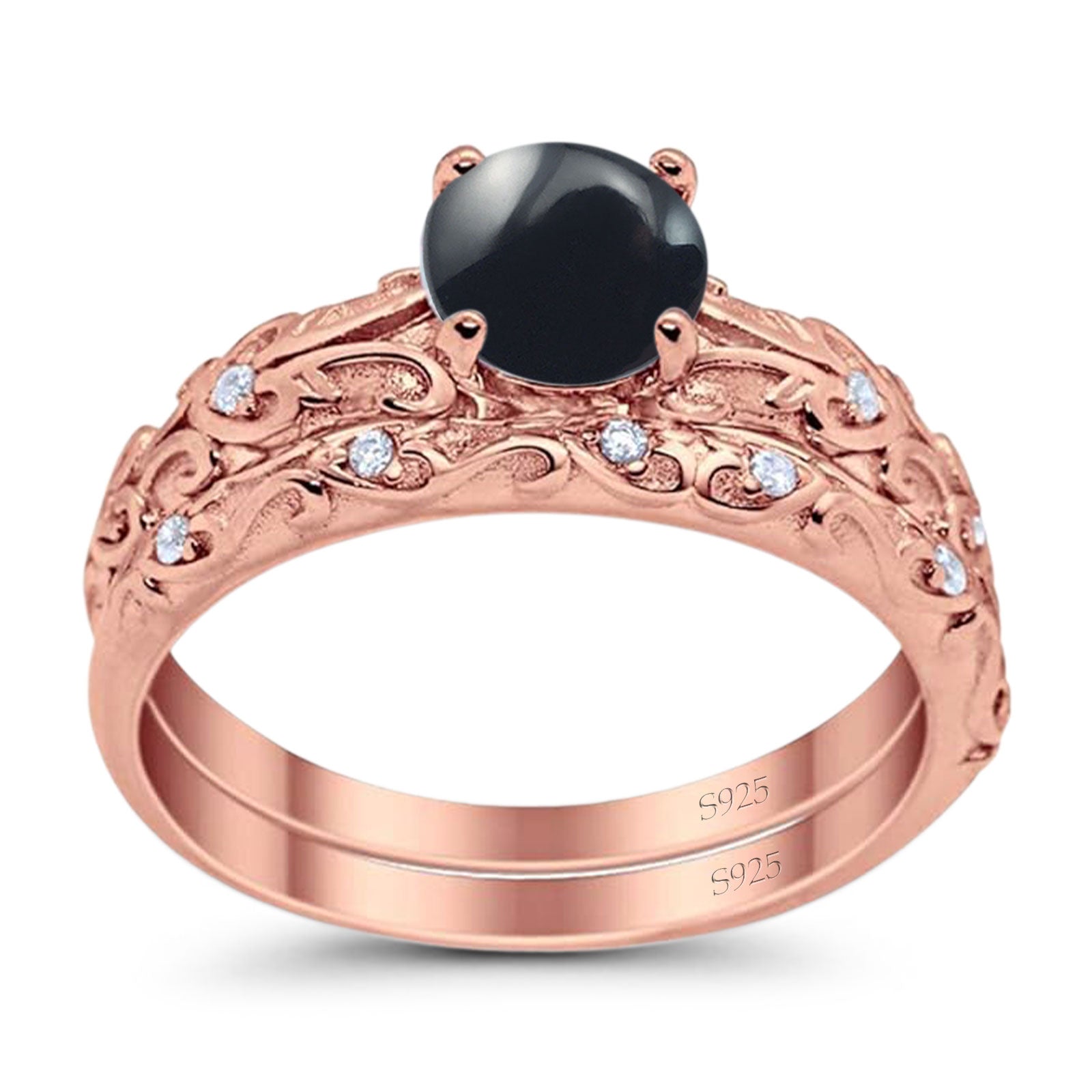 Two Piece Round Natural Stone Bridal Ring