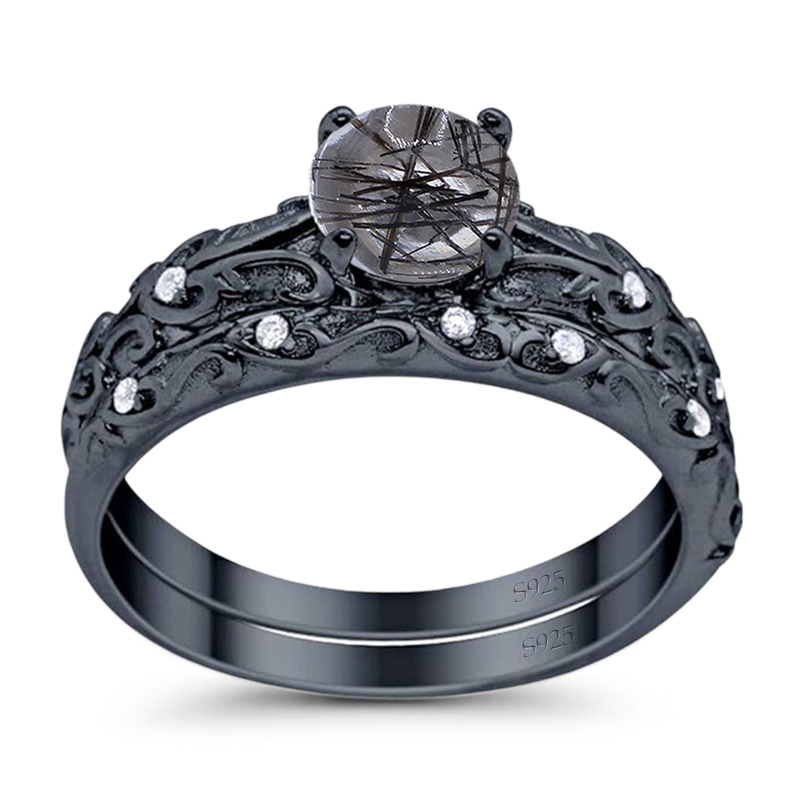 Two Piece Round Natural Stone Bridal Ring