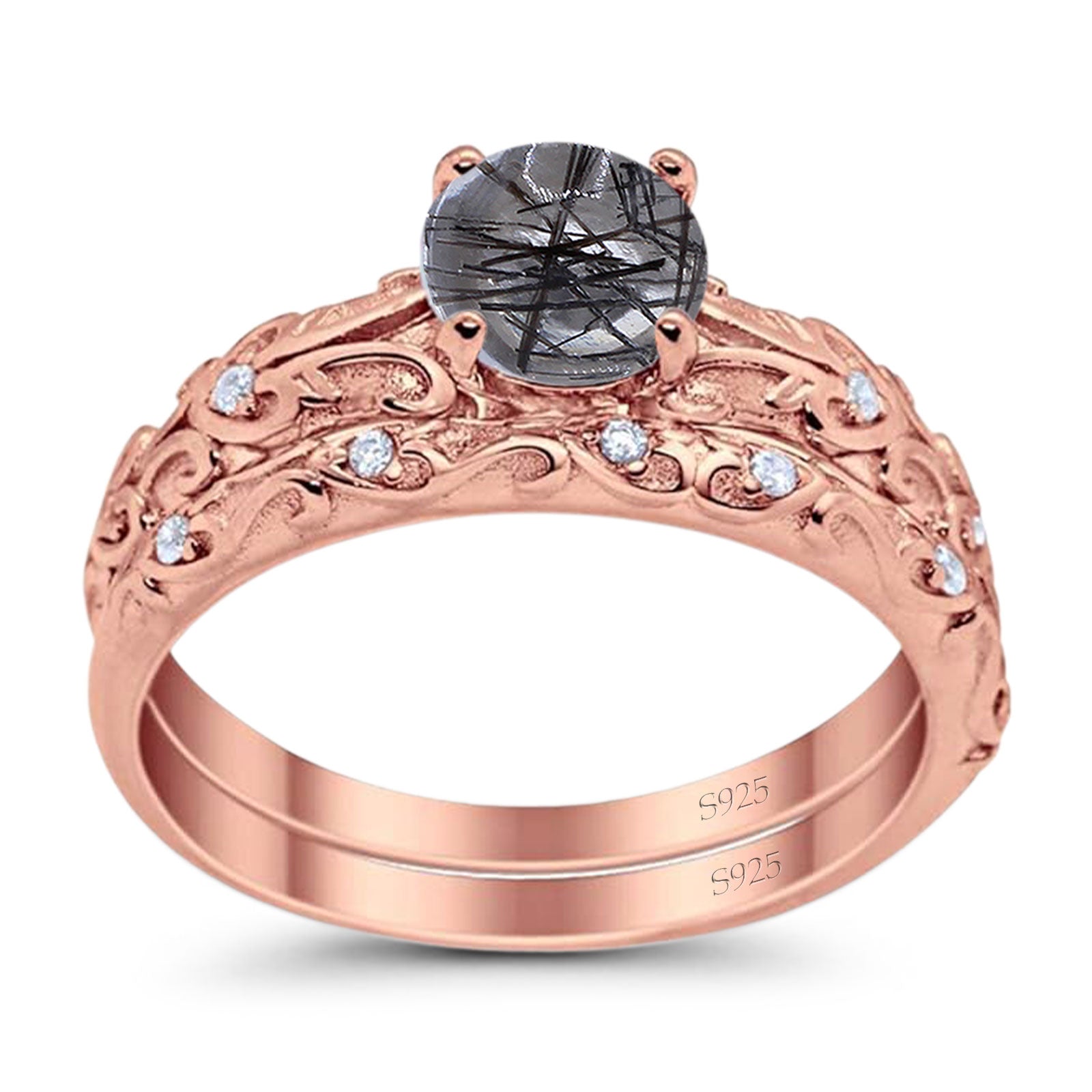 Two Piece Round Natural Stone Bridal Ring