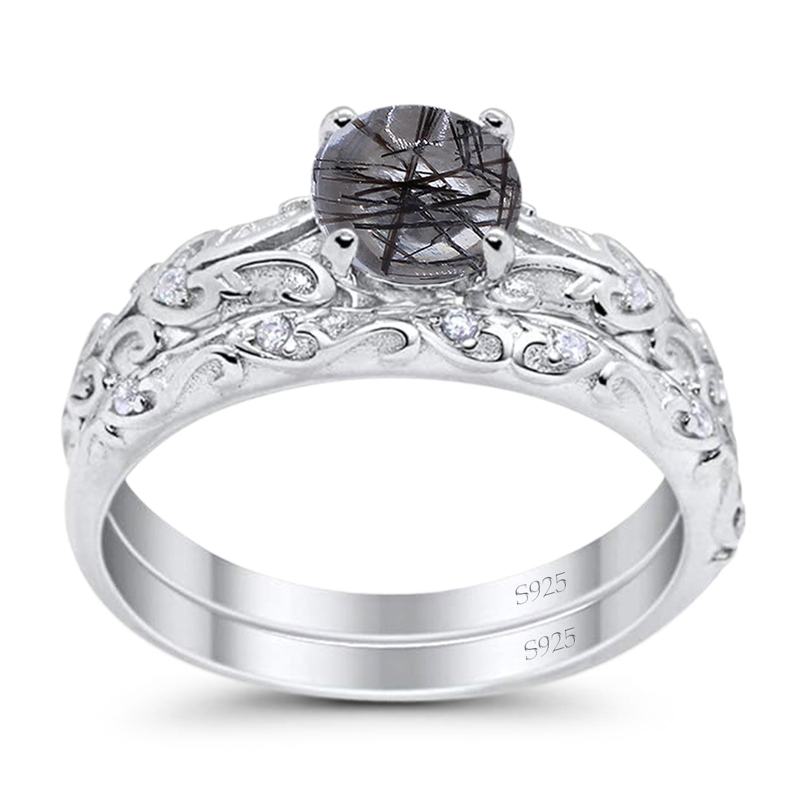 Two Piece Round Natural Stone Bridal Ring