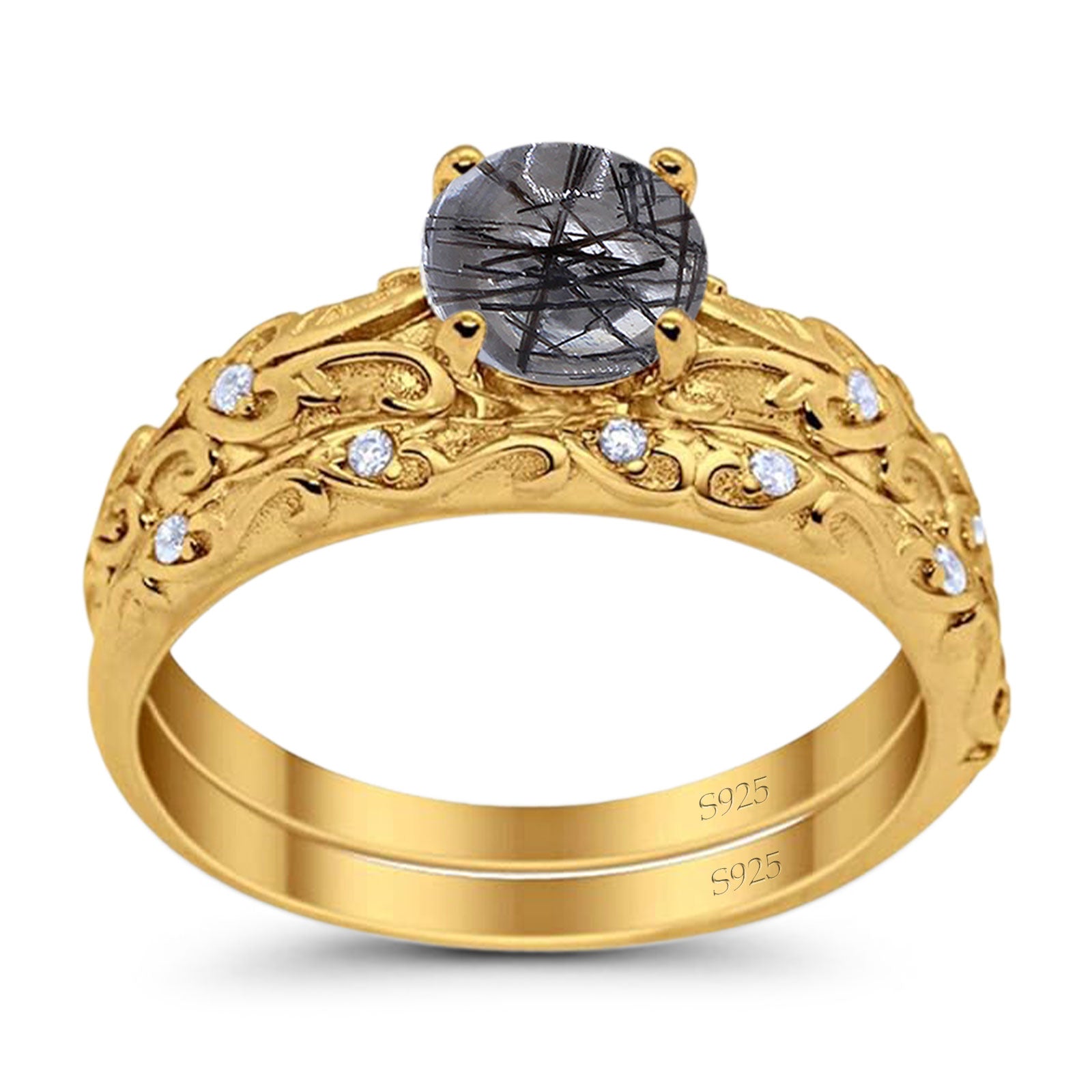 Two Piece Round Natural Stone Bridal Ring