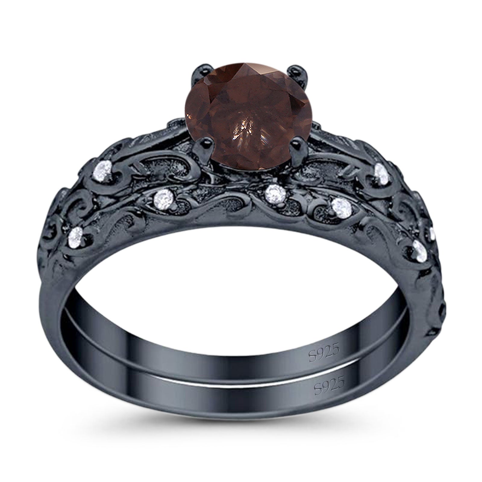 Two Piece Round Natural Stone Bridal Ring