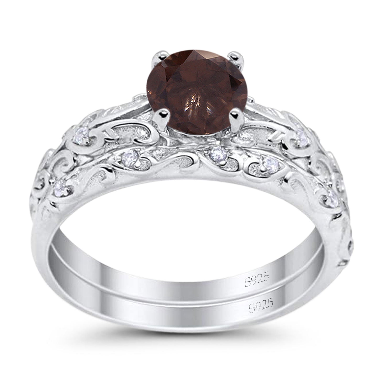 Two Piece Round Natural Stone Bridal Ring