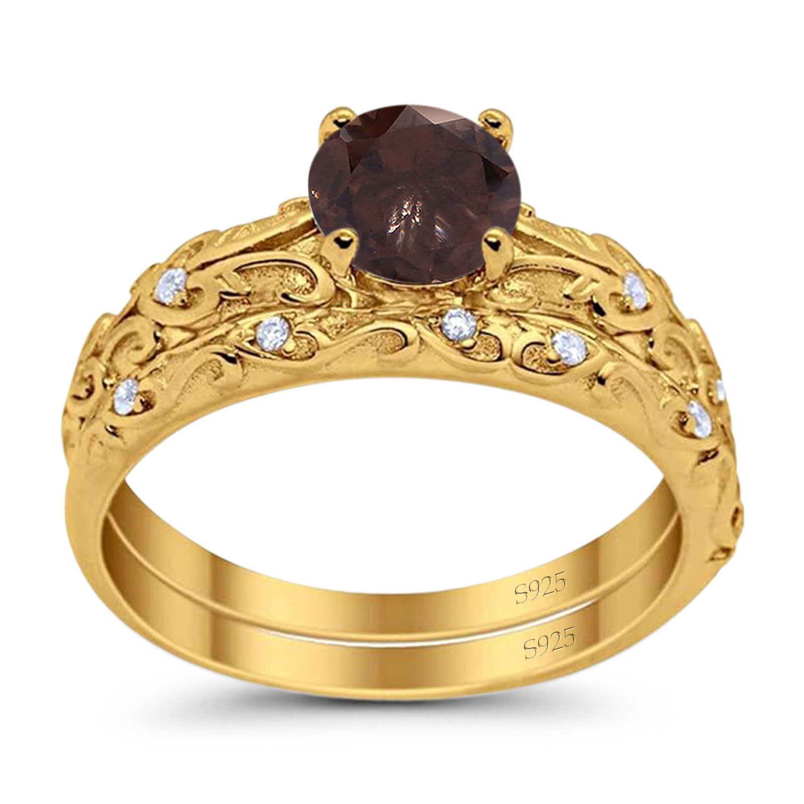Two Piece Round Natural Stone Bridal Ring