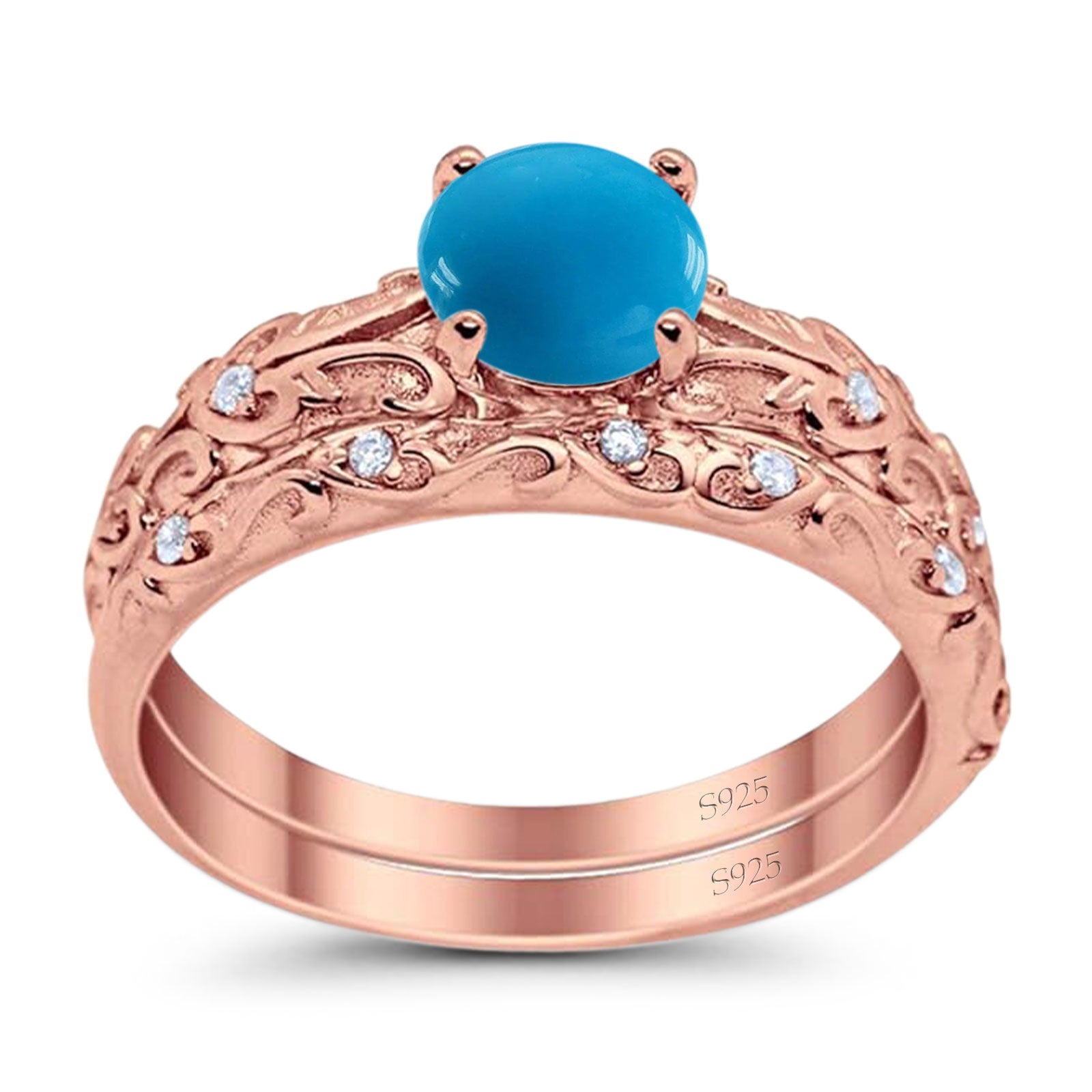 Two Piece Round Natural Stone Bridal Ring