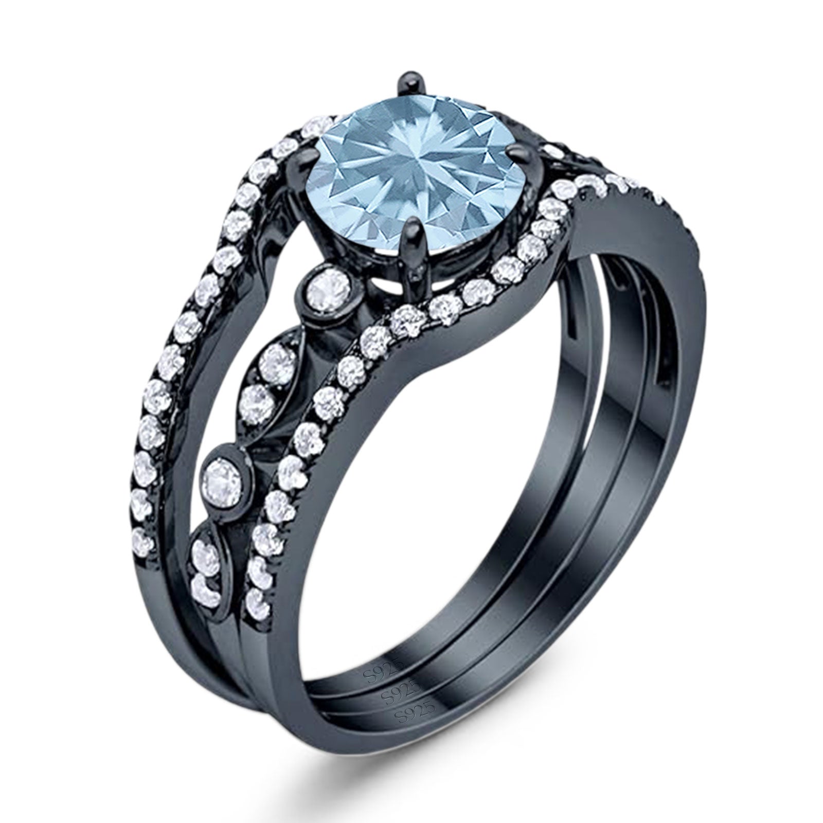 Three Piece Round Natural Stone Bridal Ring