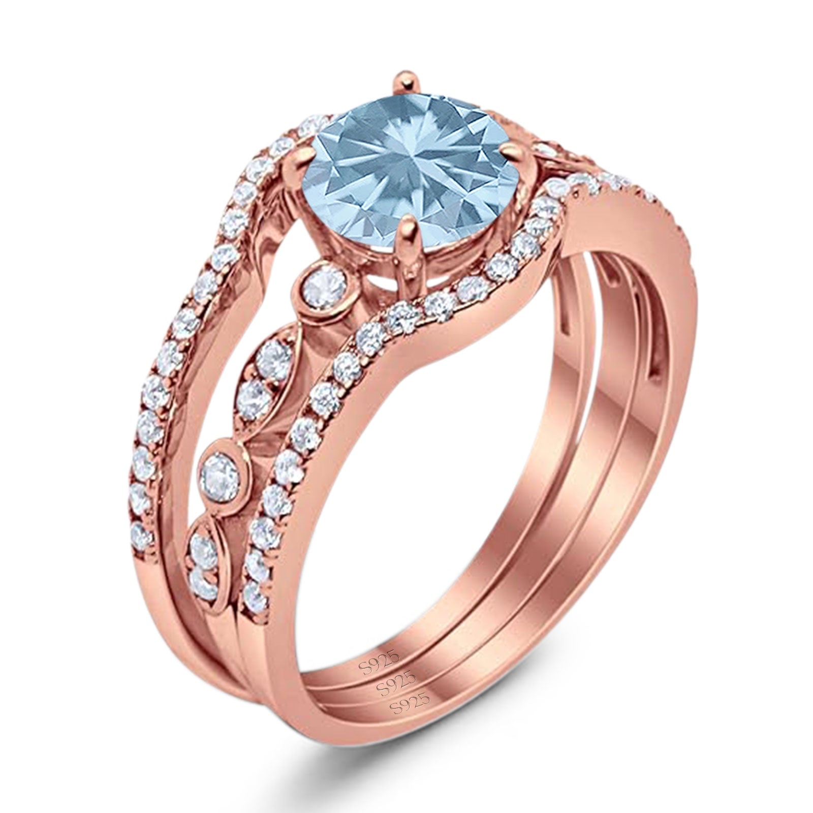 Three Piece Round Natural Stone Bridal Ring