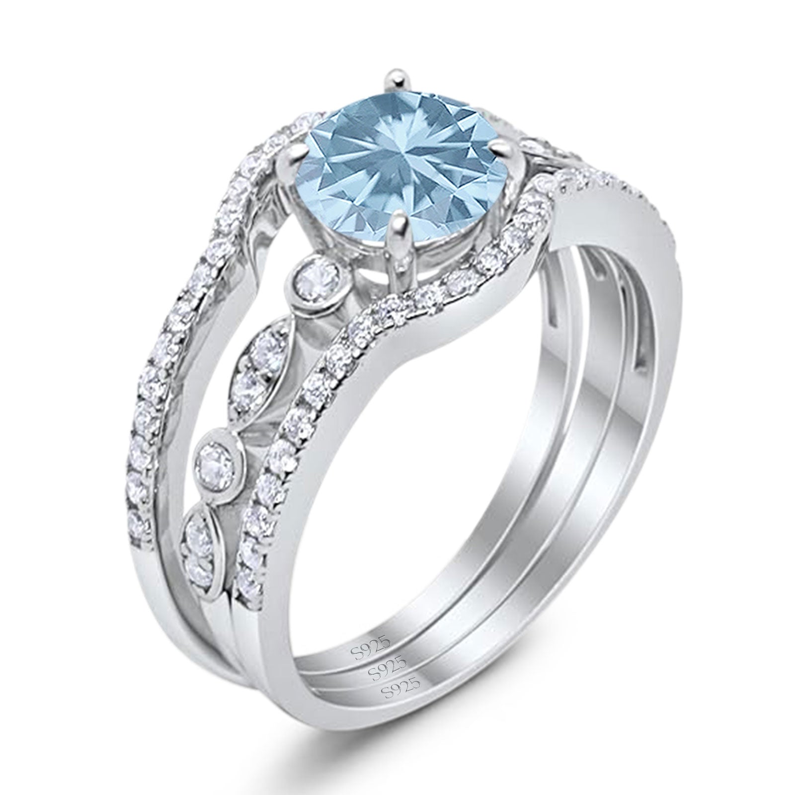 Three Piece Round Natural Stone Bridal Ring