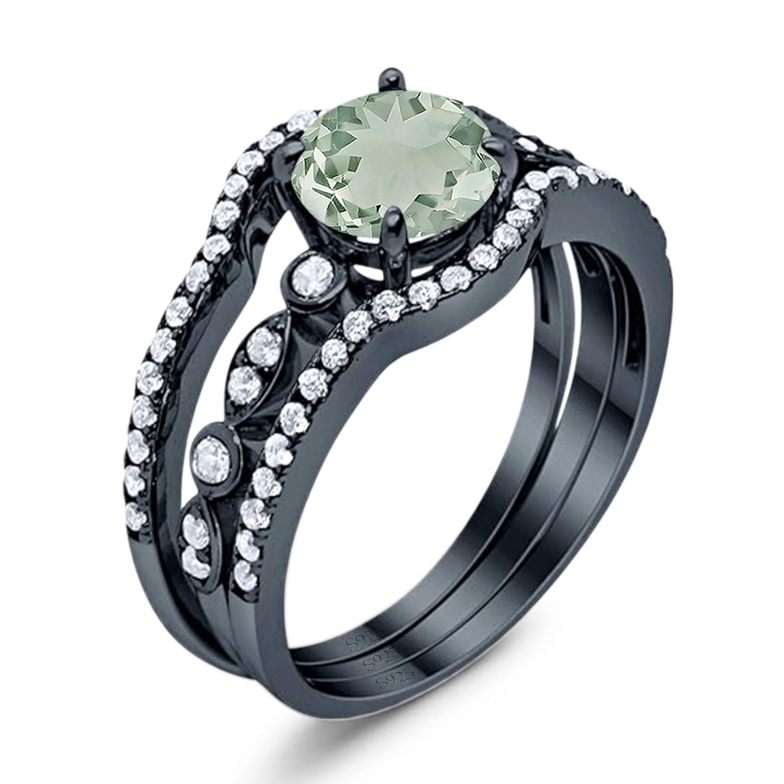 Three Piece Round Natural Stone Bridal Ring