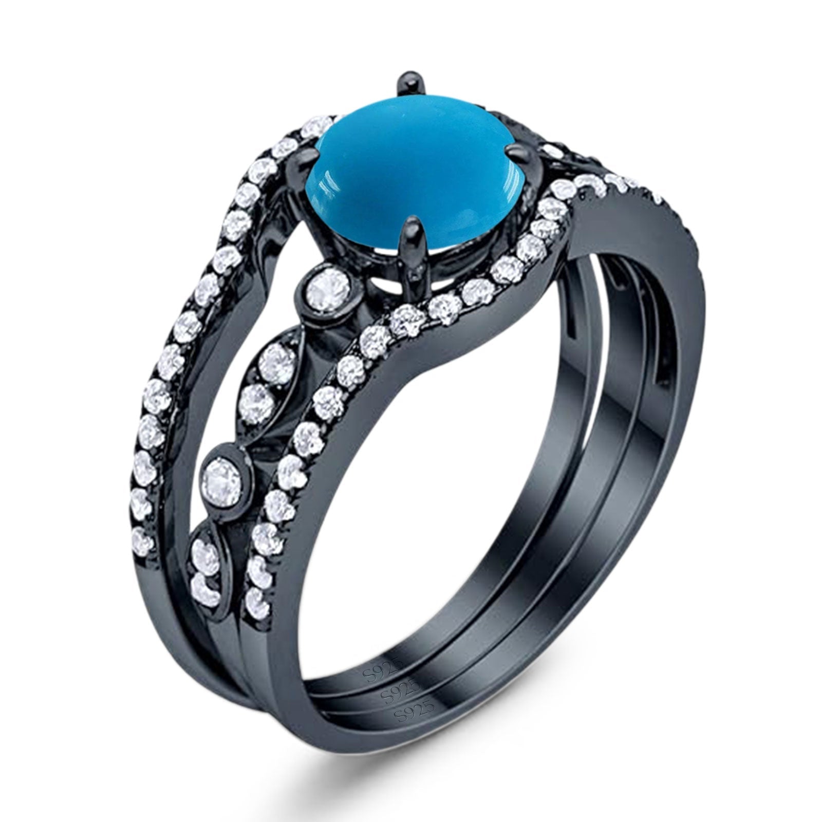 Three Piece Round Natural Stone Bridal Ring