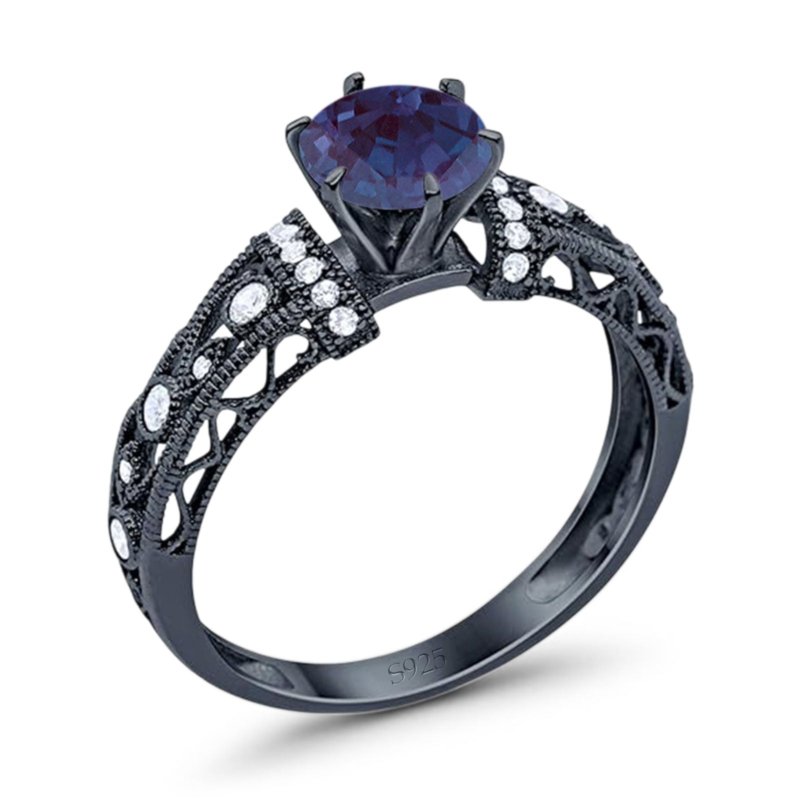 Art Deco Round Natural Stone Floral Ring
