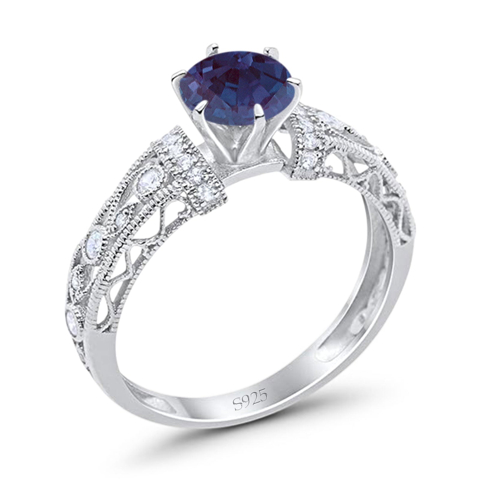 Art Deco Round Natural Stone Floral Ring