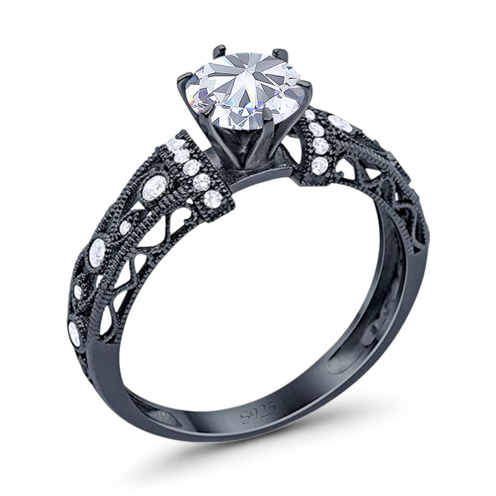 Art Deco Round Natural Stone Floral Ring