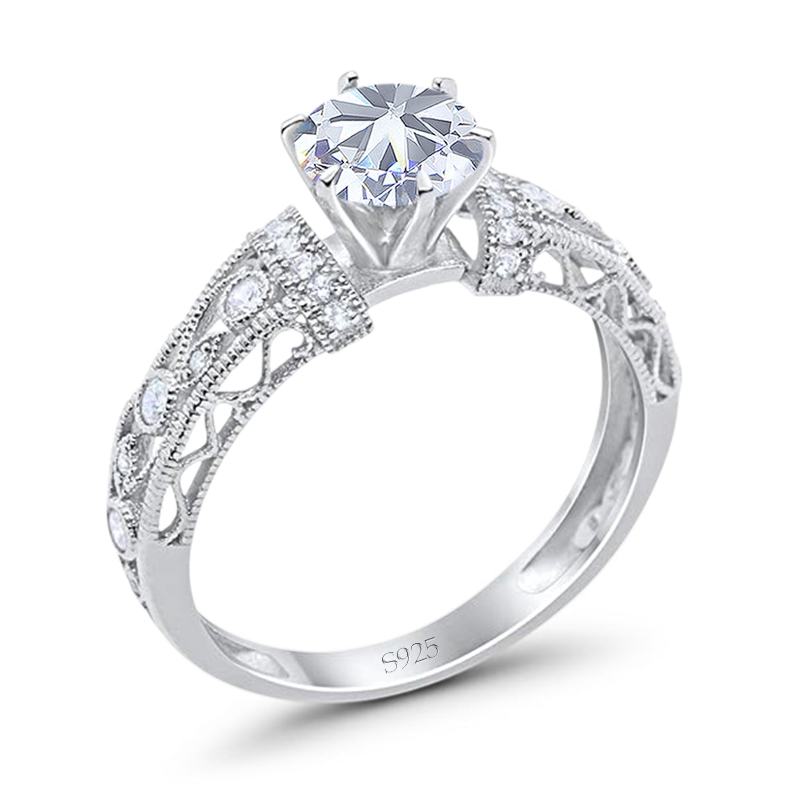 Art Deco Round Natural Stone Floral Ring