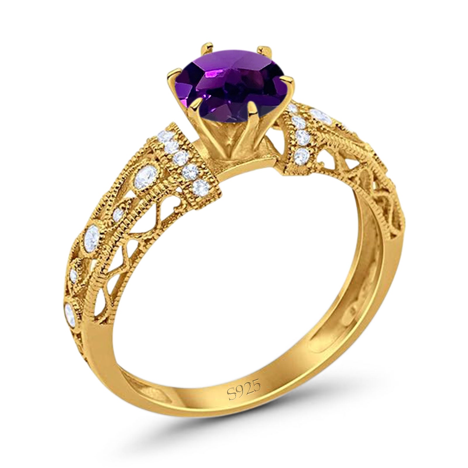 Art Deco Round Natural Stone Floral Ring