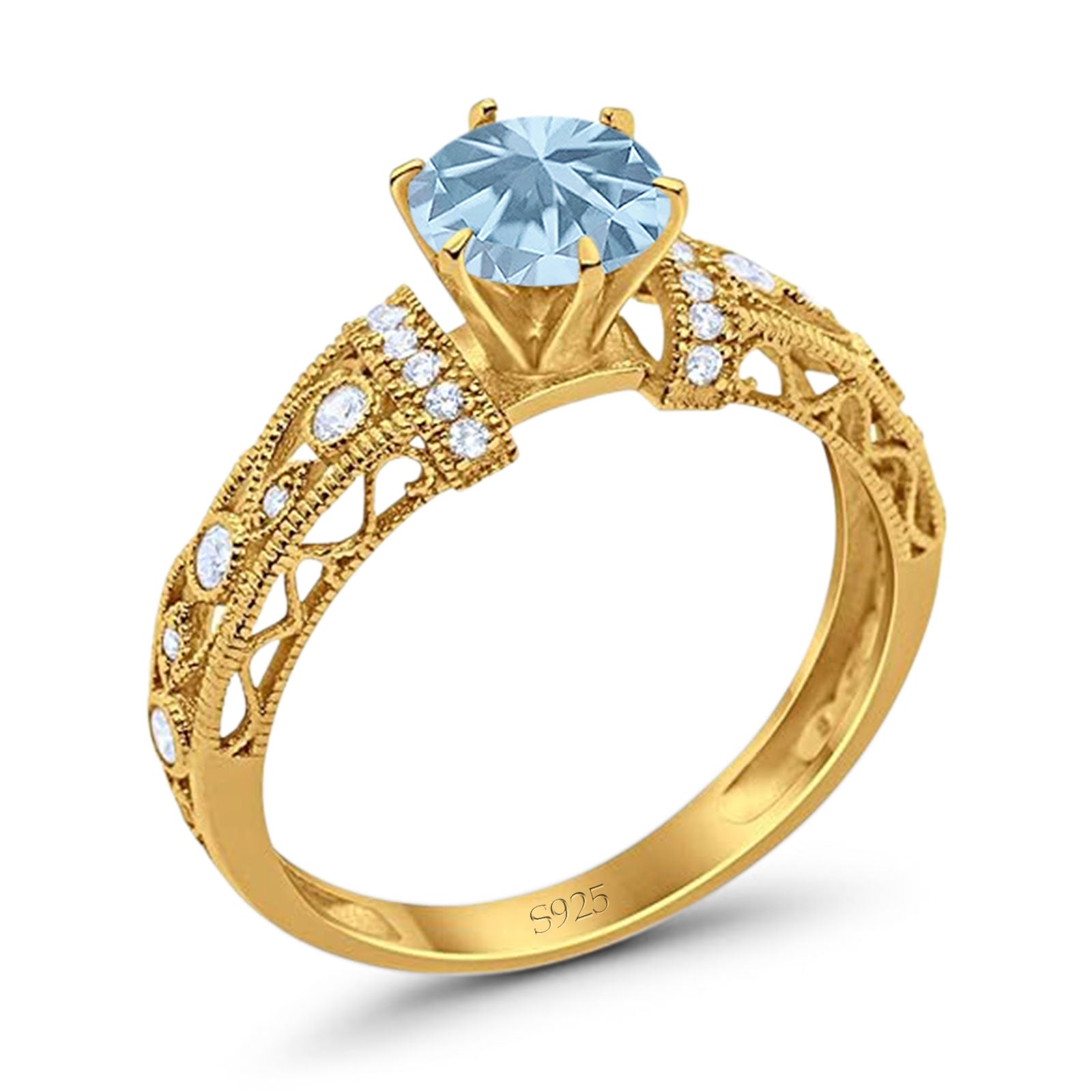 Art Deco Round Natural Stone Floral Ring
