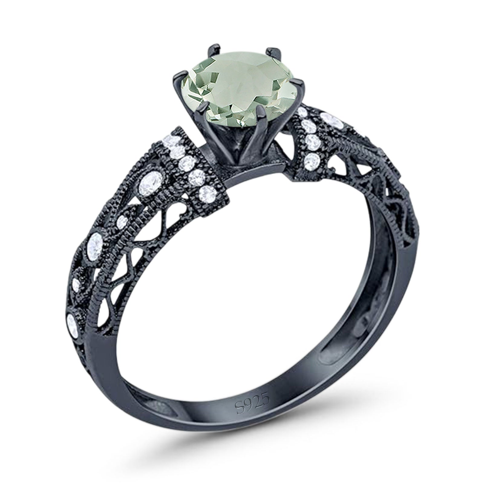 Art Deco Round Natural Stone Floral Ring