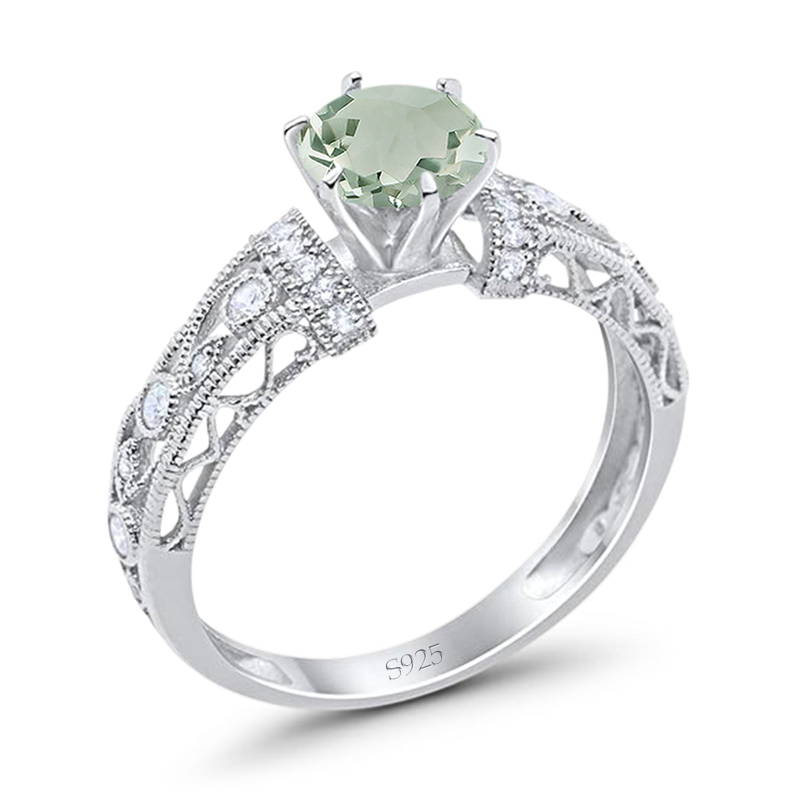 Art Deco Round Natural Stone Floral Ring