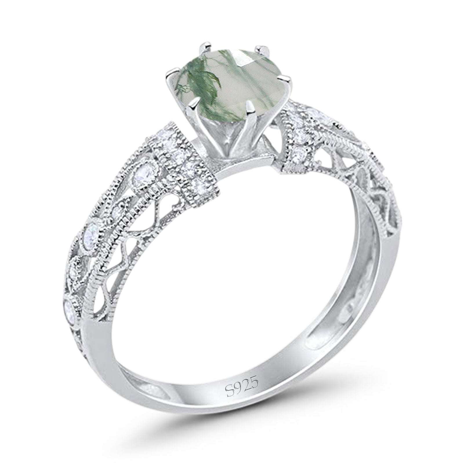 Art Deco Round Natural Stone Floral Ring