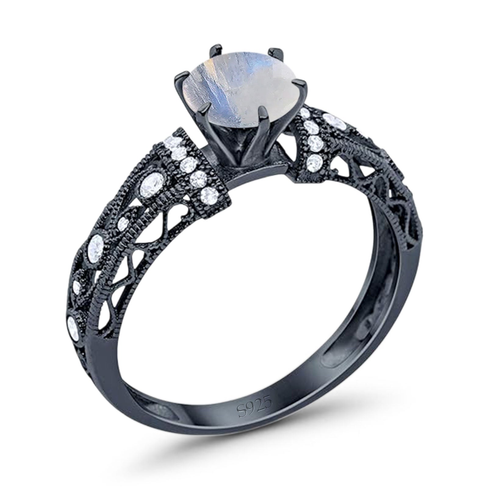 Art Deco Round Natural Stone Floral Ring