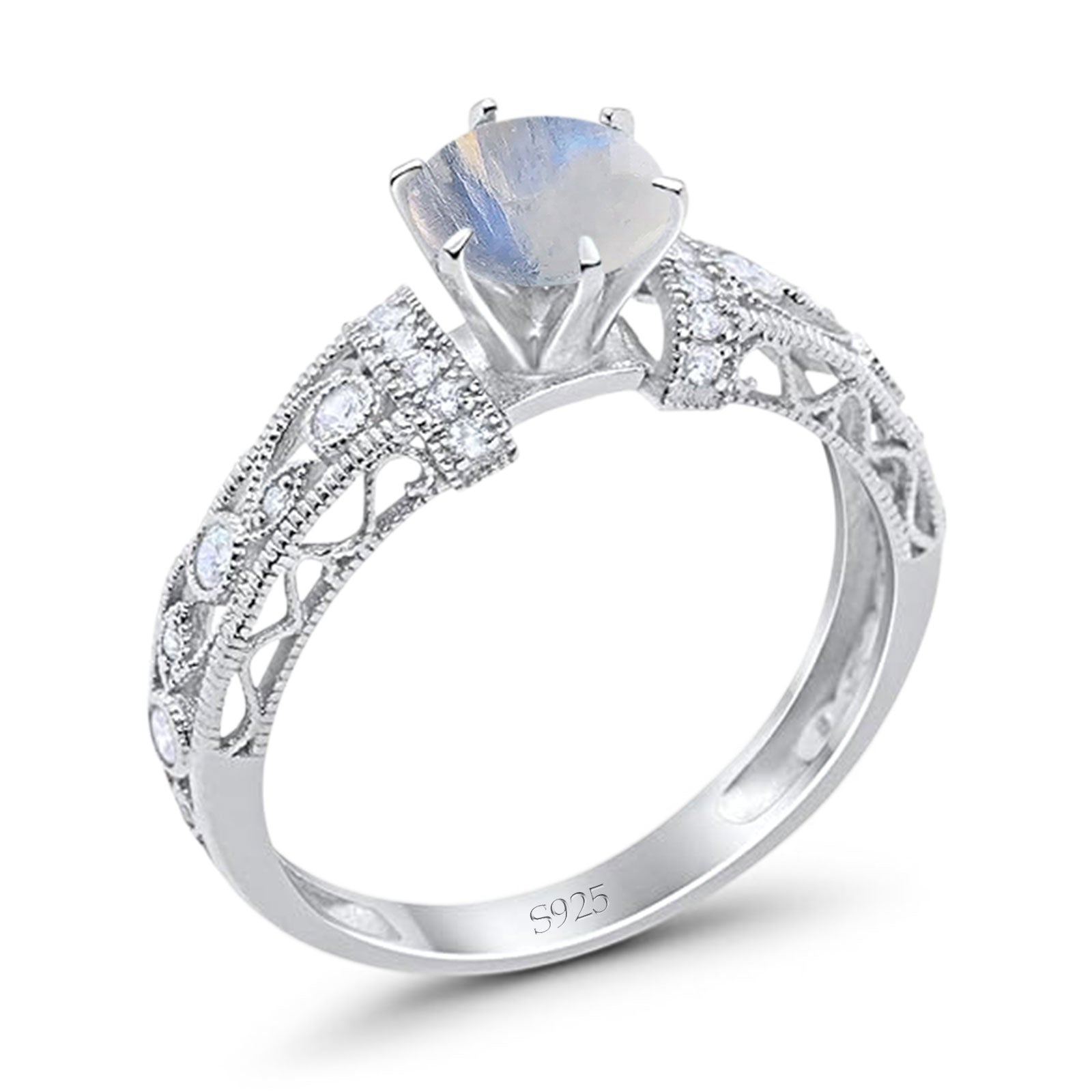 Art Deco Round Natural Stone Floral Ring