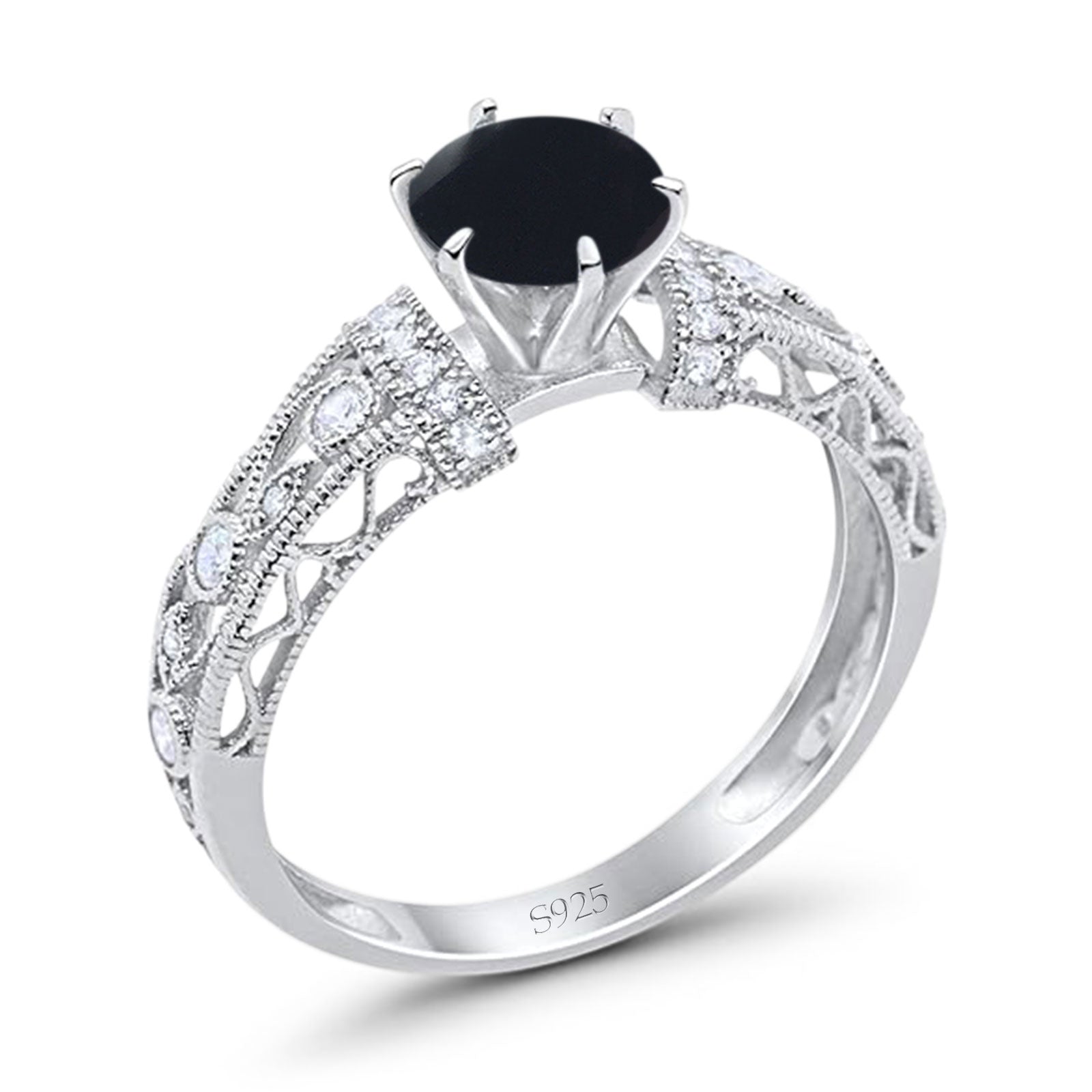 Art Deco Round Natural Stone Floral Ring