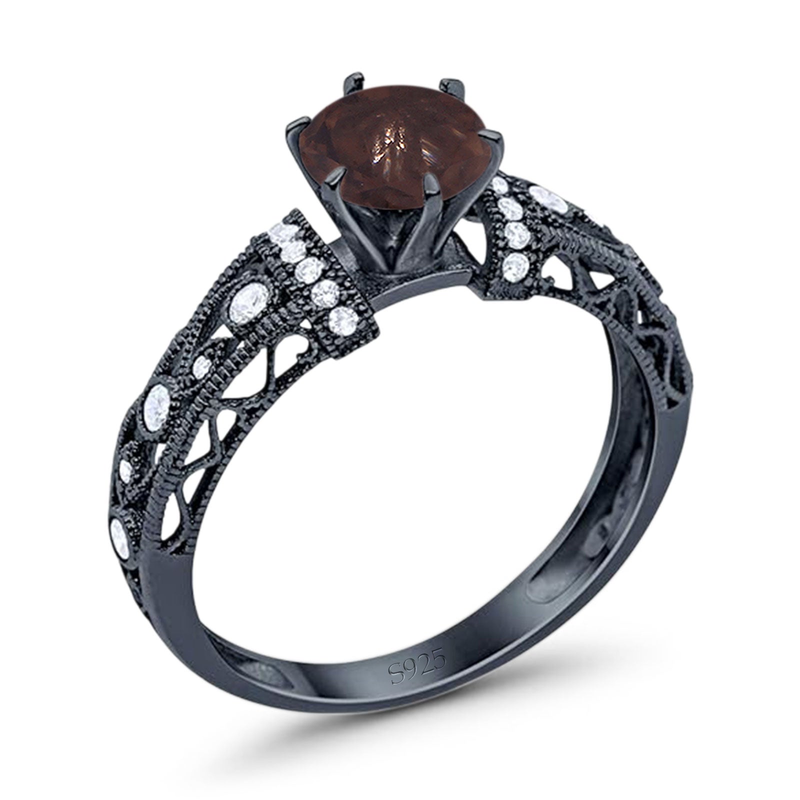 Art Deco Round Natural Stone Floral Ring