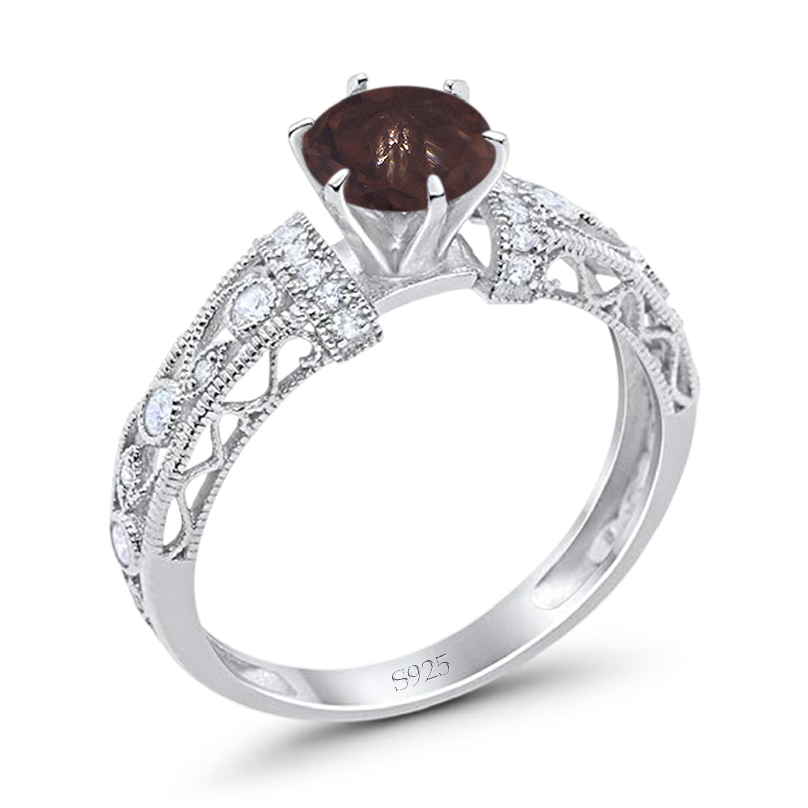 Art Deco Round Natural Stone Floral Ring