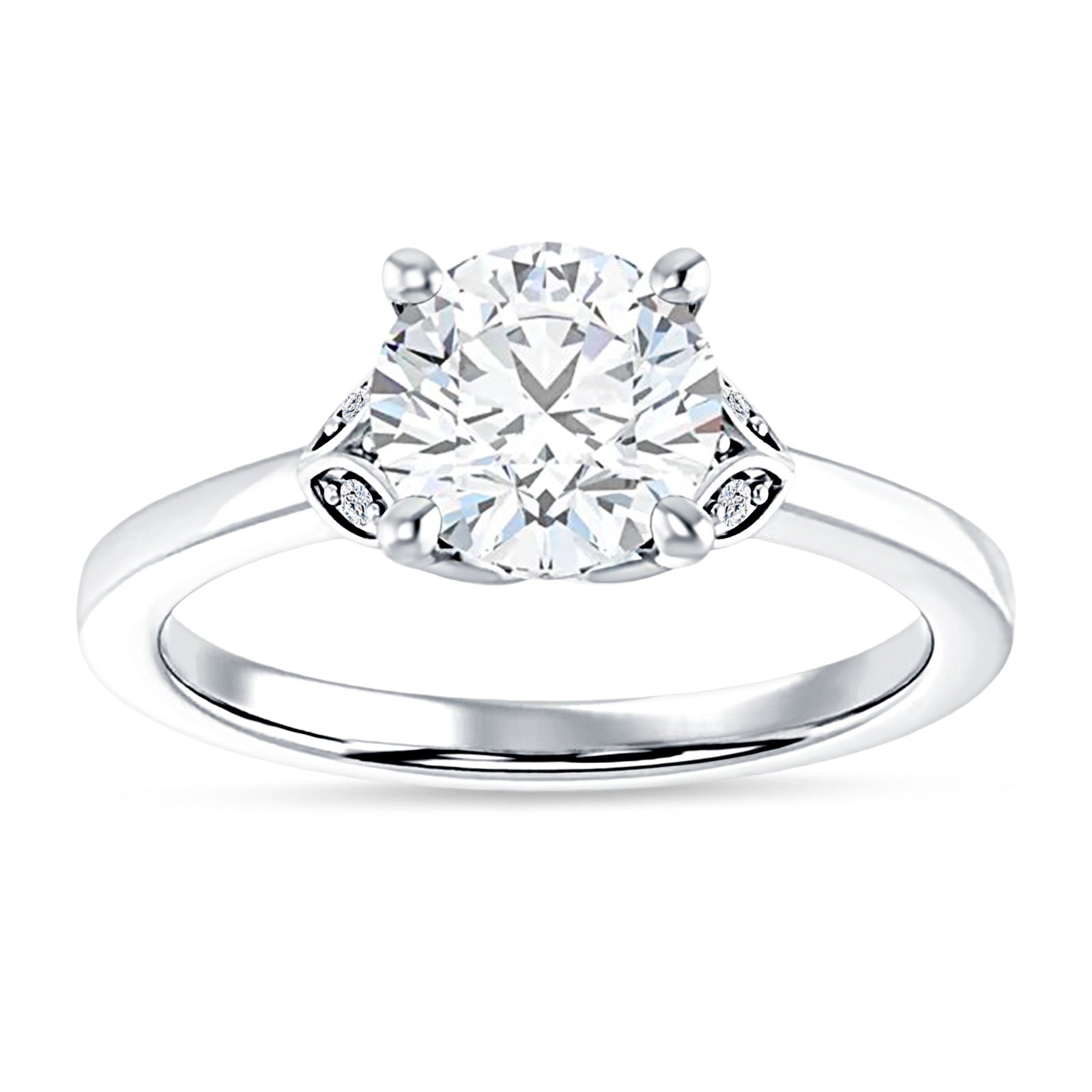 14K Gold IGI Certified Round 1 Carat Lab Grown Diamond Leaf Floral Ring