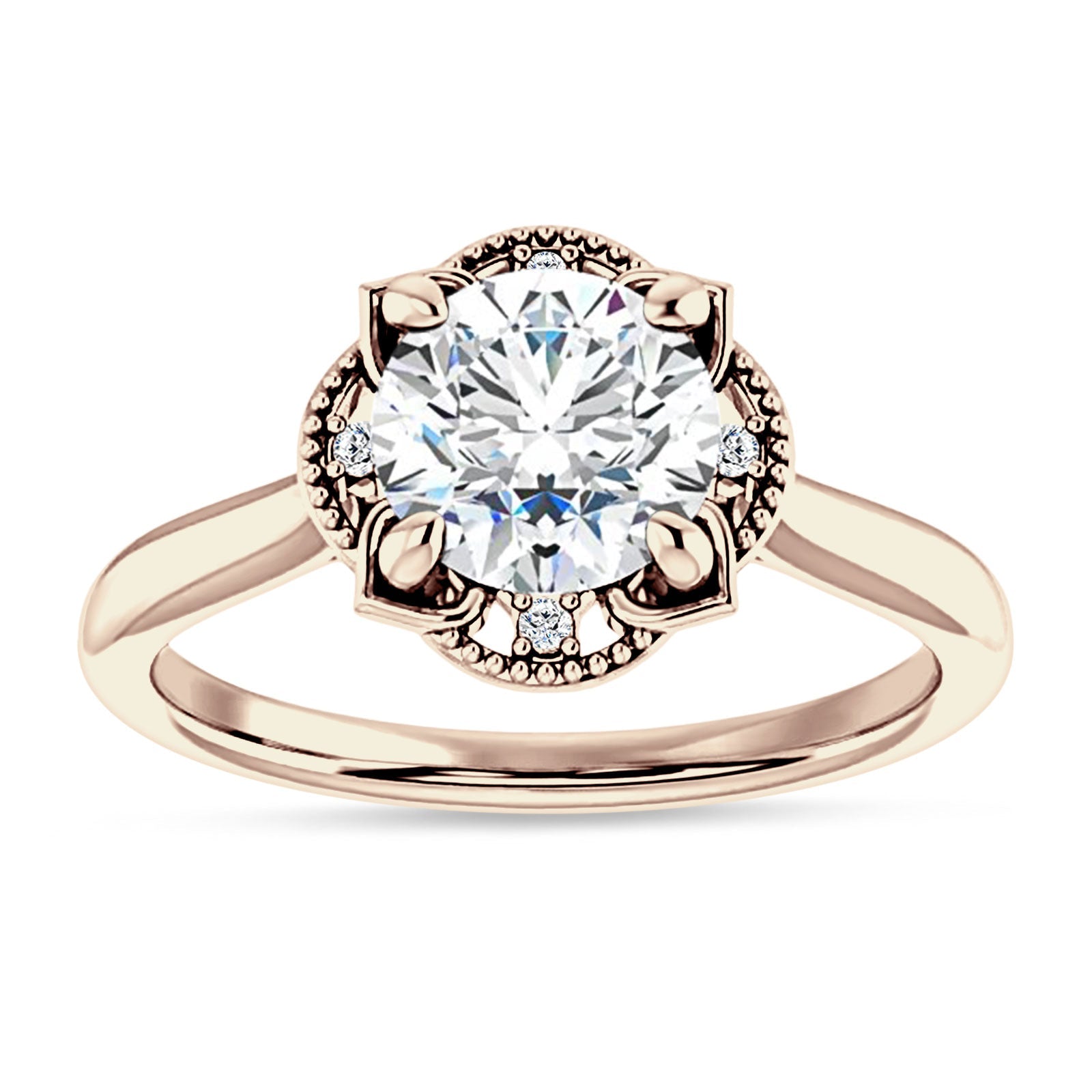 IGI Certified Round 1 Carat Lab Grown Diamond Art Deco Floral Ring