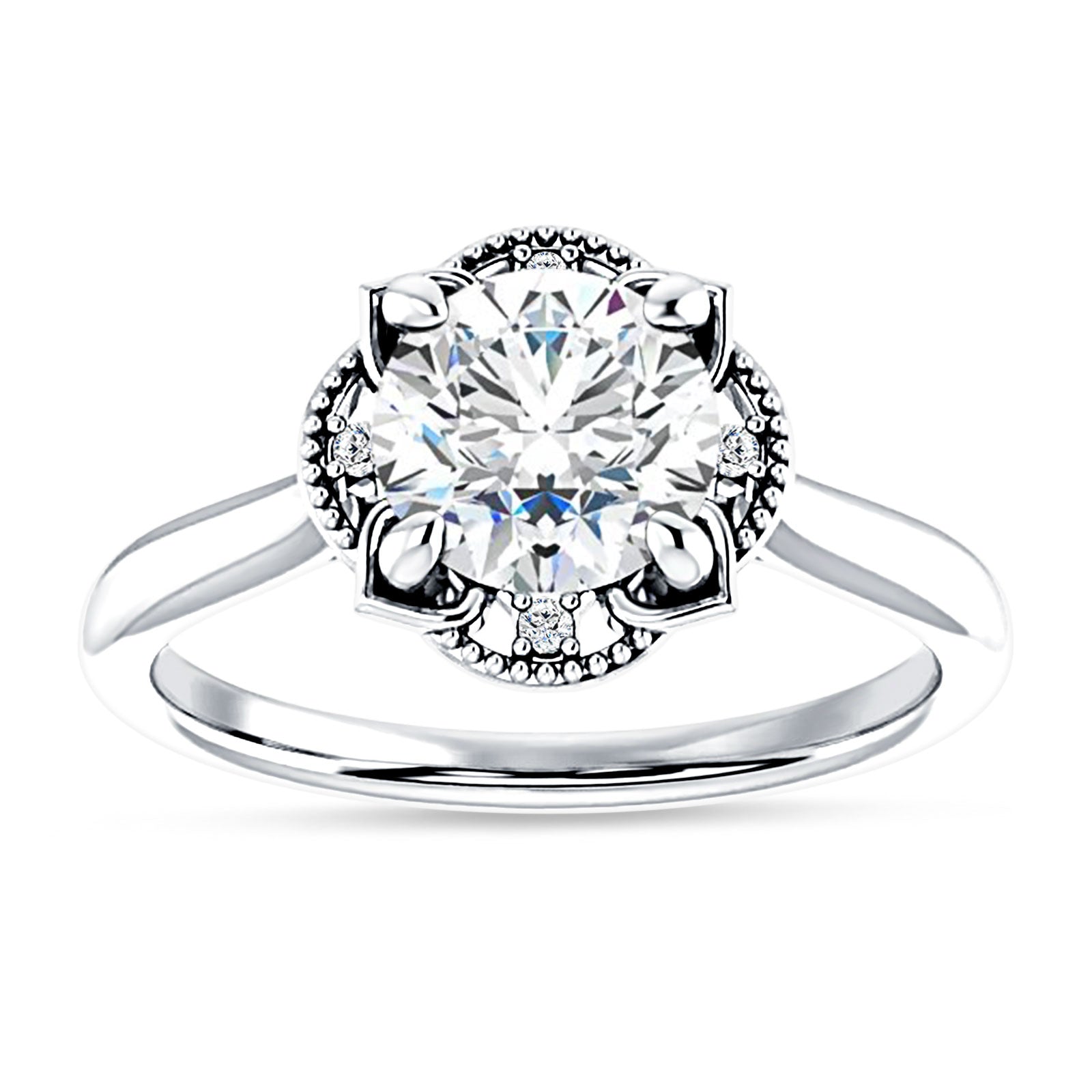 IGI Certified Round 1 Carat Lab Grown Diamond Art Deco Floral Ring