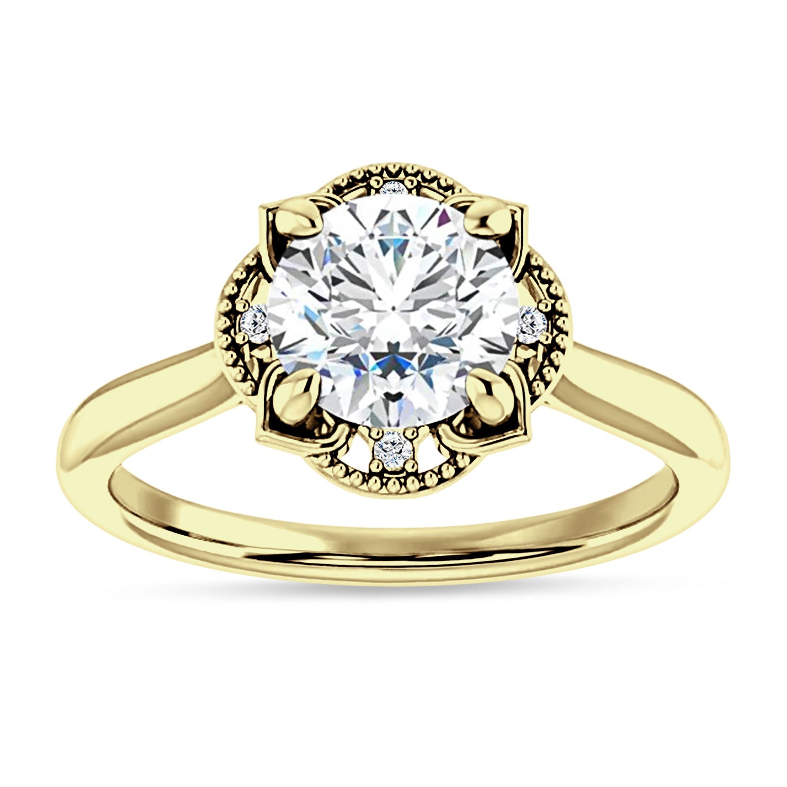 IGI Certified Round 1 Carat Lab Grown Diamond Art Deco Floral Ring