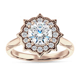 18K Gold IGI Certified Round 2 Carat Lab Grown Diamond Art Deco Floral Ring