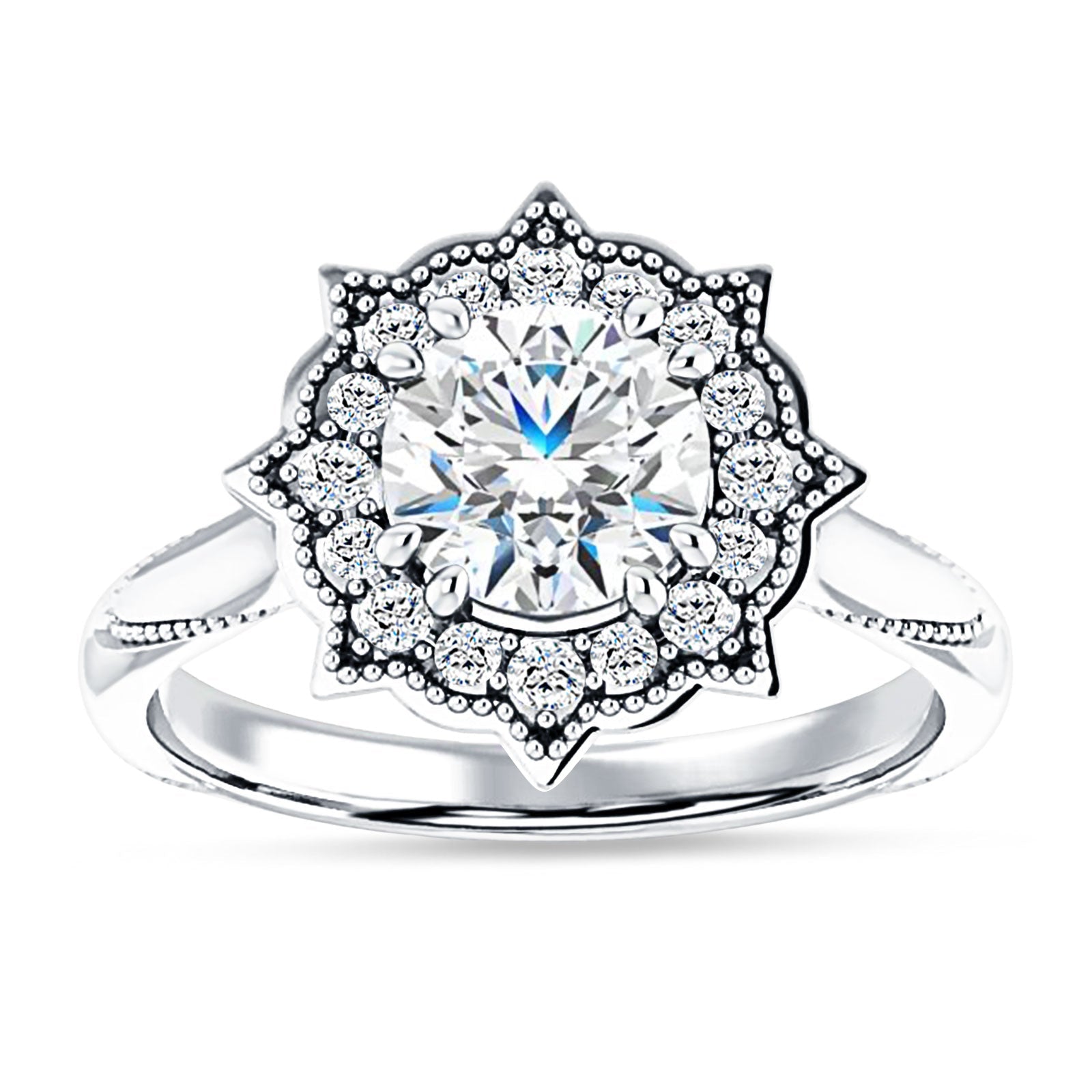 18K Gold IGI Certified Round 3 Carat Lab Grown Diamond Art Deco Floral Ring