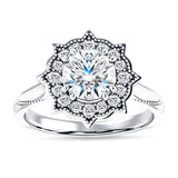 18K Gold IGI Certified Round 3 Carat Lab Grown Diamond Art Deco Floral Ring