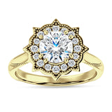 18K Gold IGI Certified Round 3 Carat Lab Grown Diamond Art Deco Floral Ring