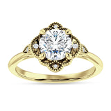 18K Gold IGI Certified Round 1 Carat Lab Grown Diamond Art Deco Floral Beaded Ring