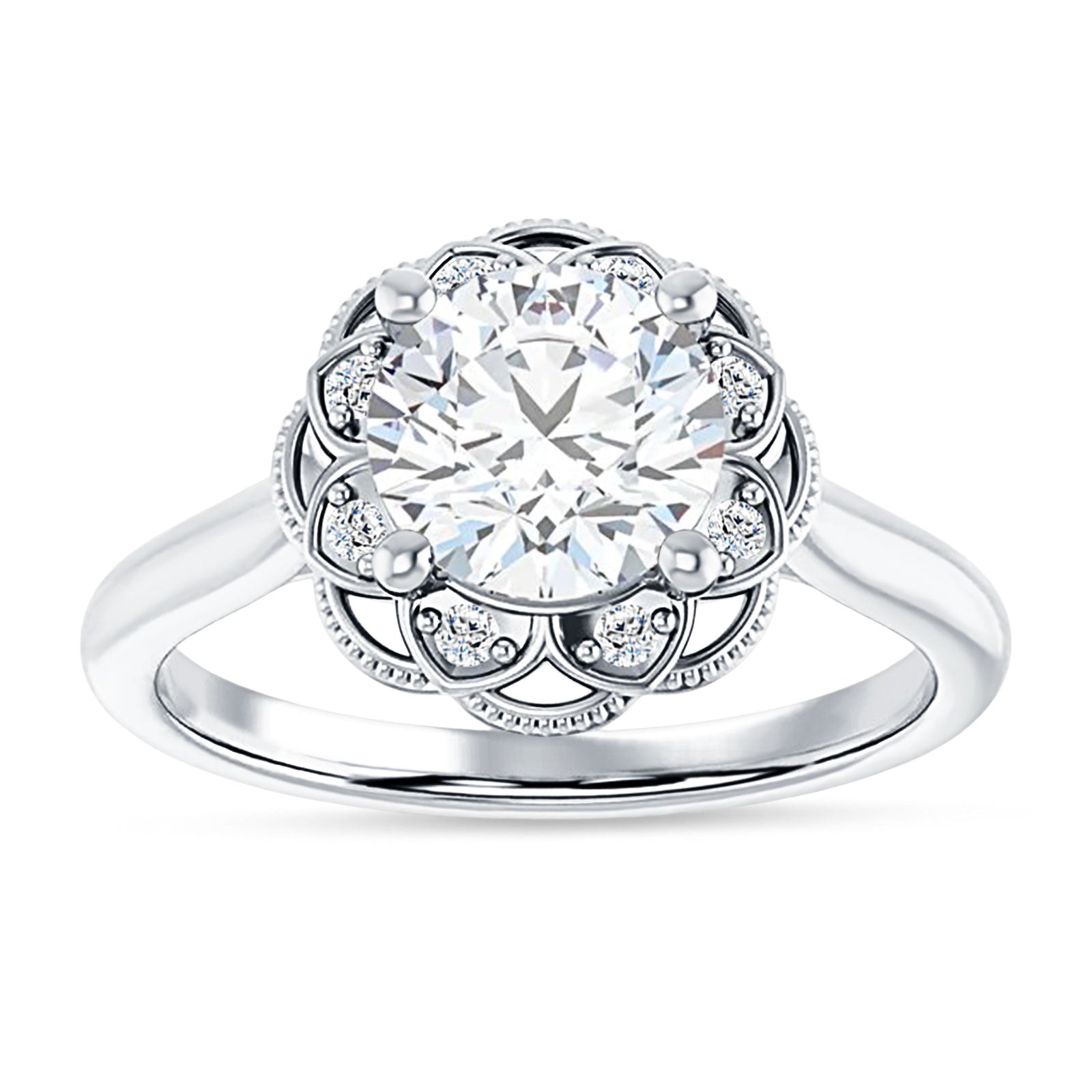 10K Gold IGI Certified Round 2 Carat Lab Grown Diamond Art Deco Floral Ring