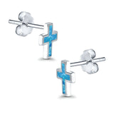 Cross Stud Earrings Lab Created Opal 925 Sterling Silver (14mm)